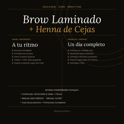 Curso Brow Lamination + Henna de Cejas + Spa de Cejas · Método Exclusivo Della & Delle + Clione · Online y Presencial · Chile