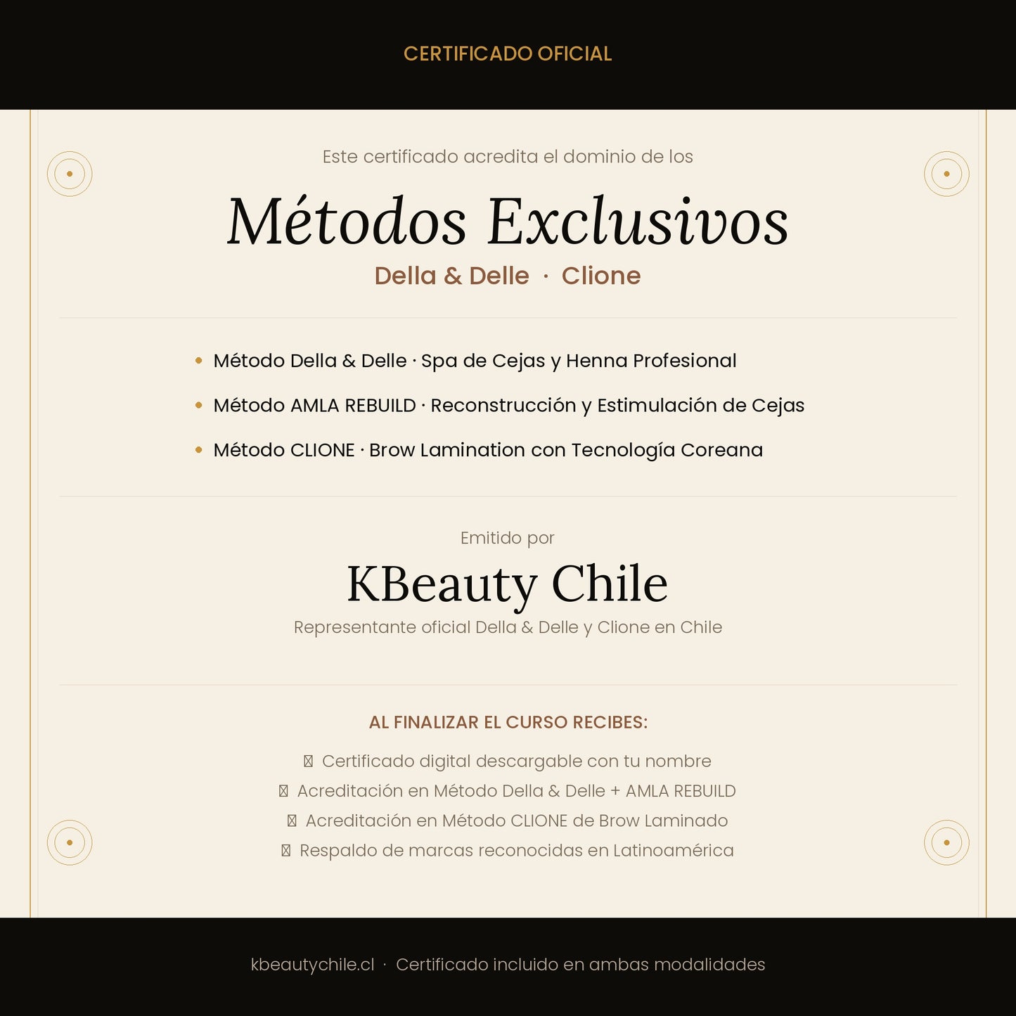 Curso Brow Lamination + Henna de Cejas + Spa de Cejas · Método Exclusivo Della & Delle + Clione · Online y Presencial · Chile