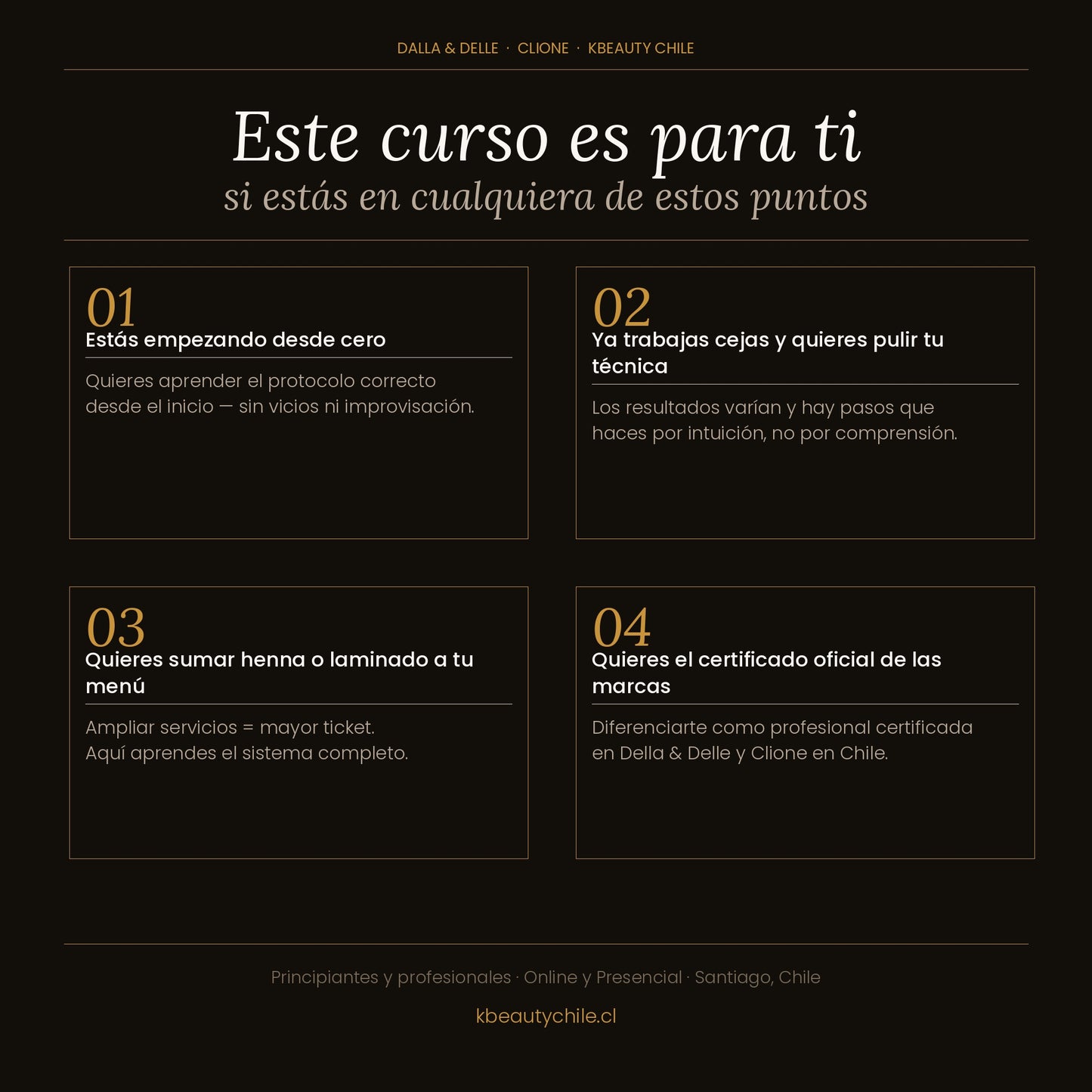 Curso Brow Lamination + Henna de Cejas + Spa de Cejas · Método Exclusivo Della & Delle + Clione · Online y Presencial · Chile
